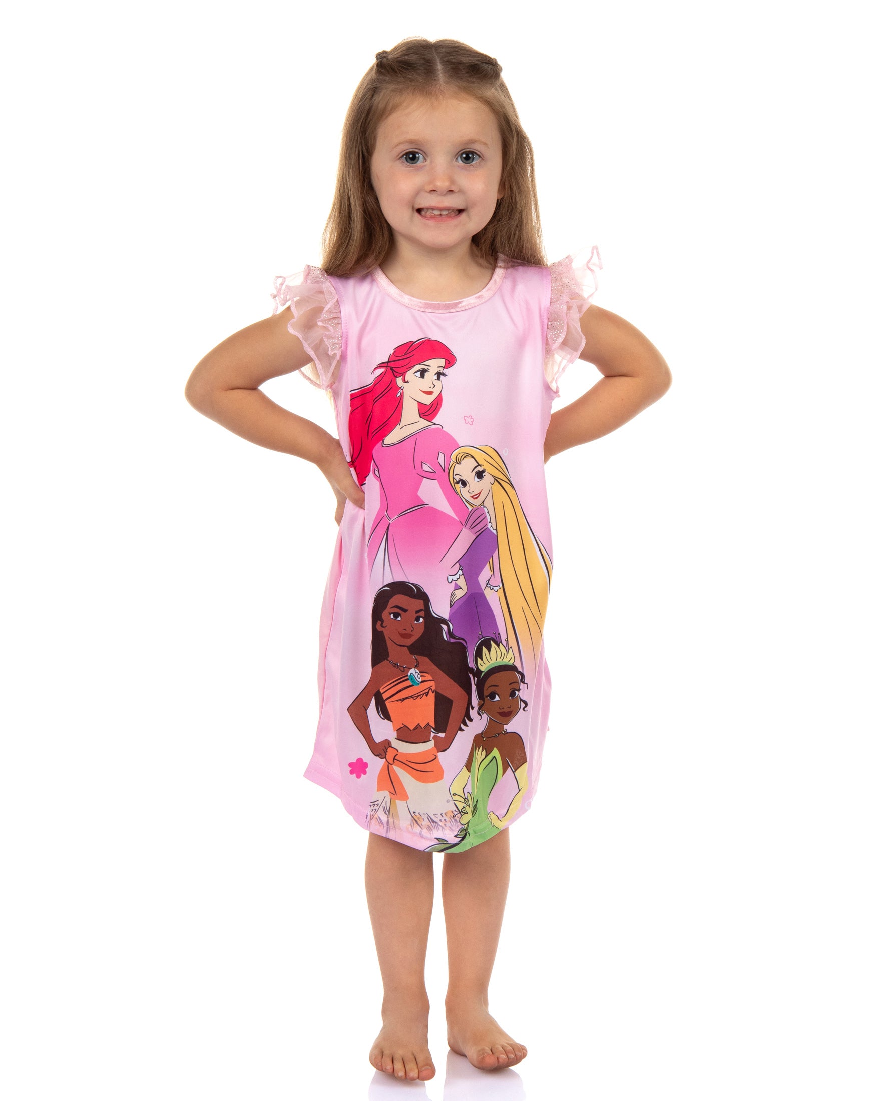 Disney Princess Nightgown Girls' Princess Group Ruffle Sleeve Sleepwear (4)