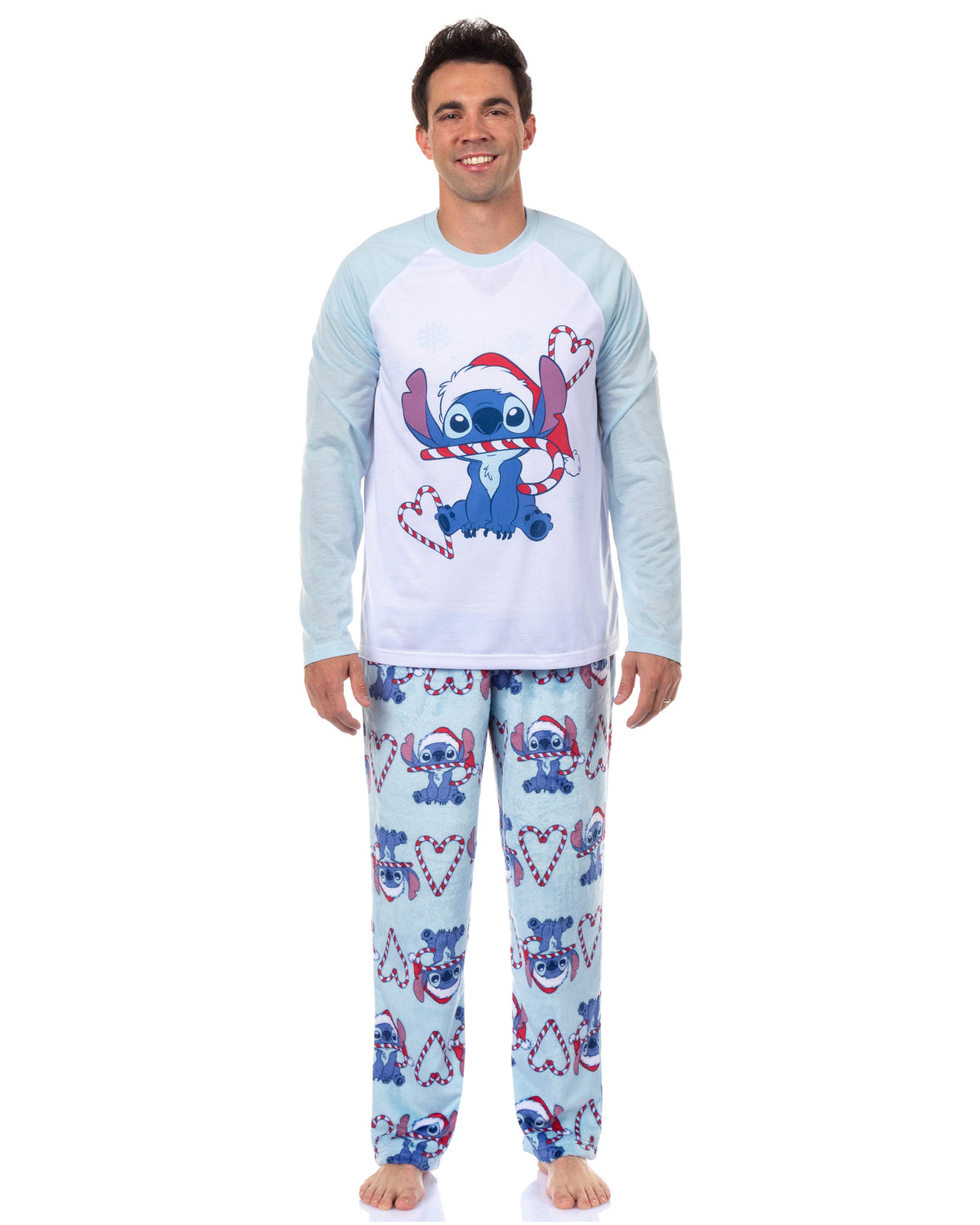 Disney Stitch Christmas Pajamas Men's Candy Cane 2 Piece PJ Lounge Set