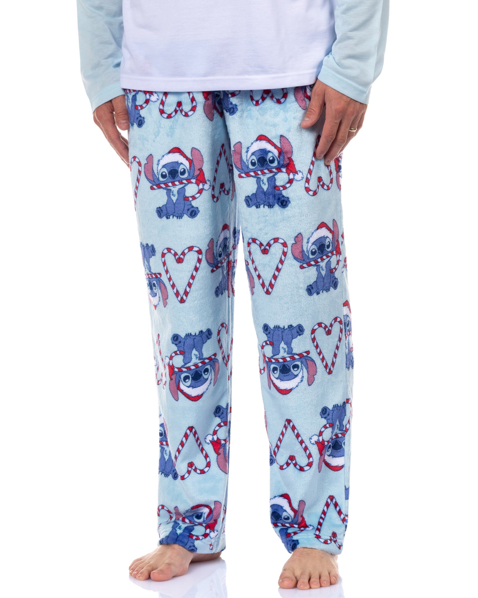 Disney Stitch Christmas Pajamas Men's Candy Cane 2 Piece PJ Lounge Set