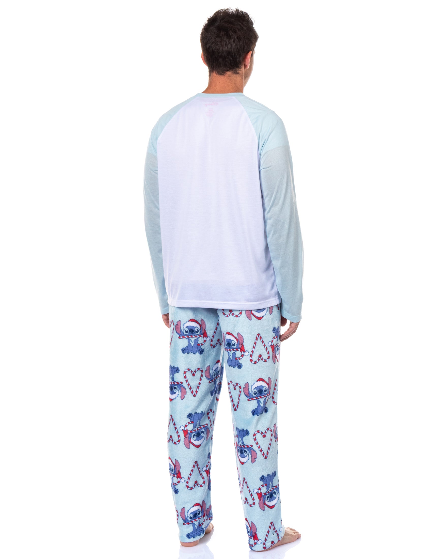 Disney Stitch Christmas Pajamas Men's Candy Cane 2 Piece PJ Lounge Set