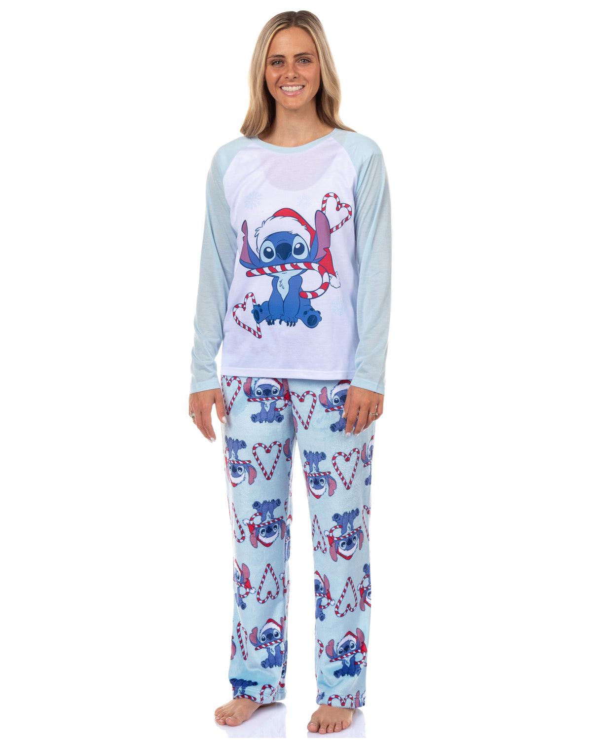 Disney Stitch Christmas Pajamas Men's Candy Cane 2 Piece PJ Lounge Set