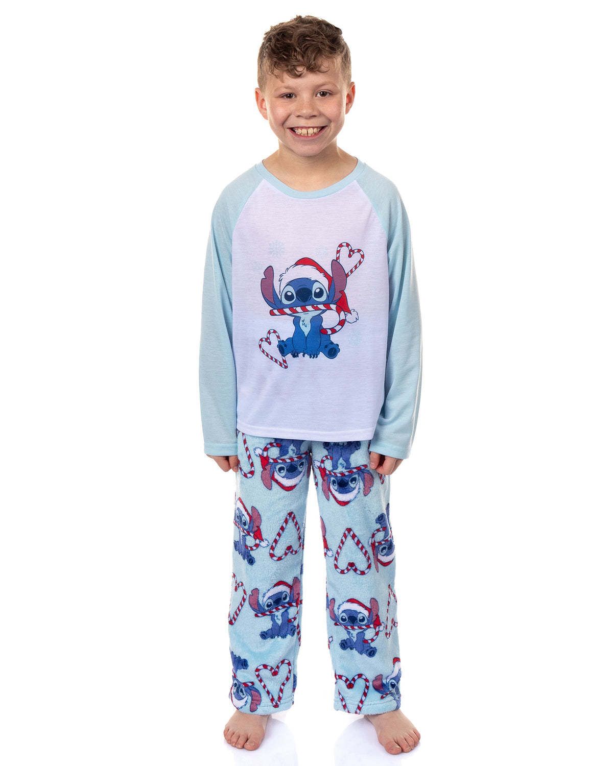 Disney Stitch Christmas Pajamas Men's Candy Cane 2 Piece PJ Lounge Set