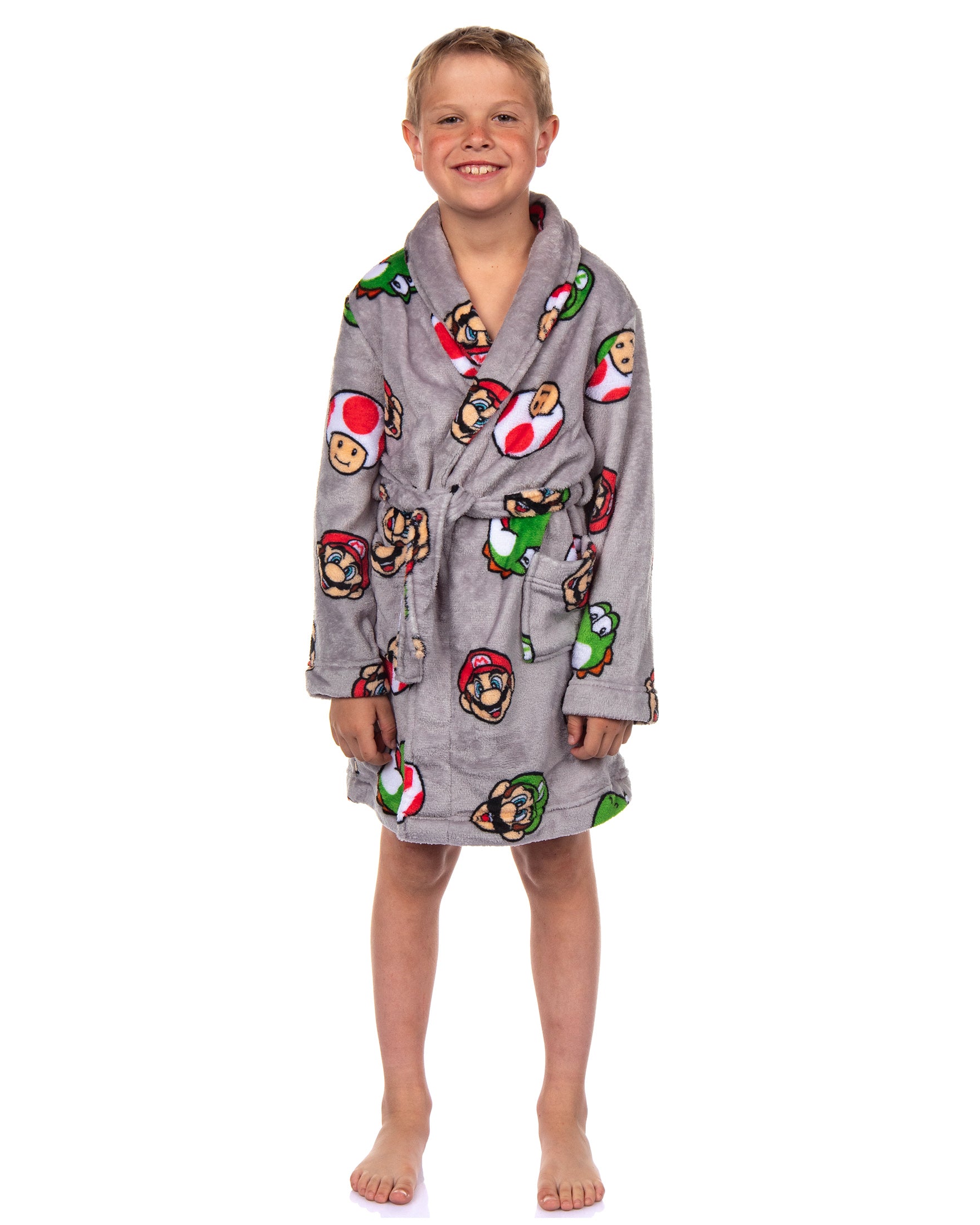 Nintendo Boys' Super Mario Yoshi and Super Mushroom Kids Fleece Robe