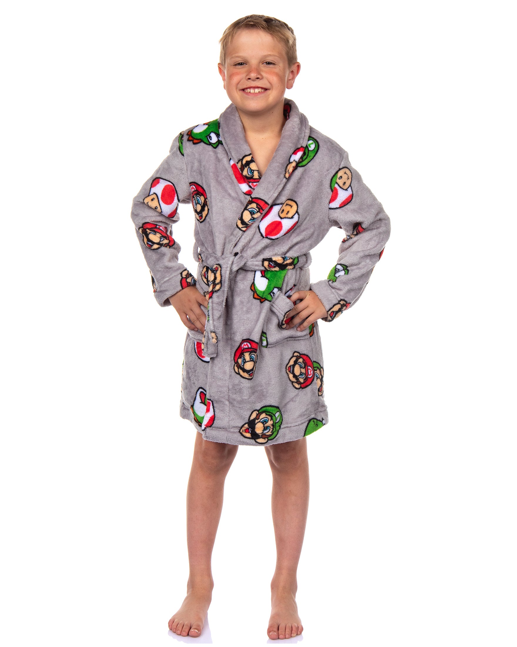 Nintendo Boys' Super Mario Yoshi and Super Mushroom Kids Fleece Robe