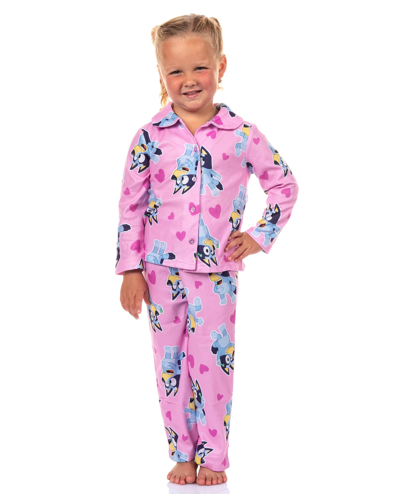 Bluey Pajamas Toddler Girl's Hearts 2 Piece Long Sleeve Button Up Sleep Set