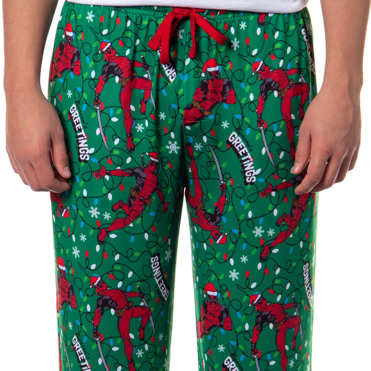 Deadpool Pajamas Men's Christmas Lights Seasons Greetings Lounge PJ Pants
