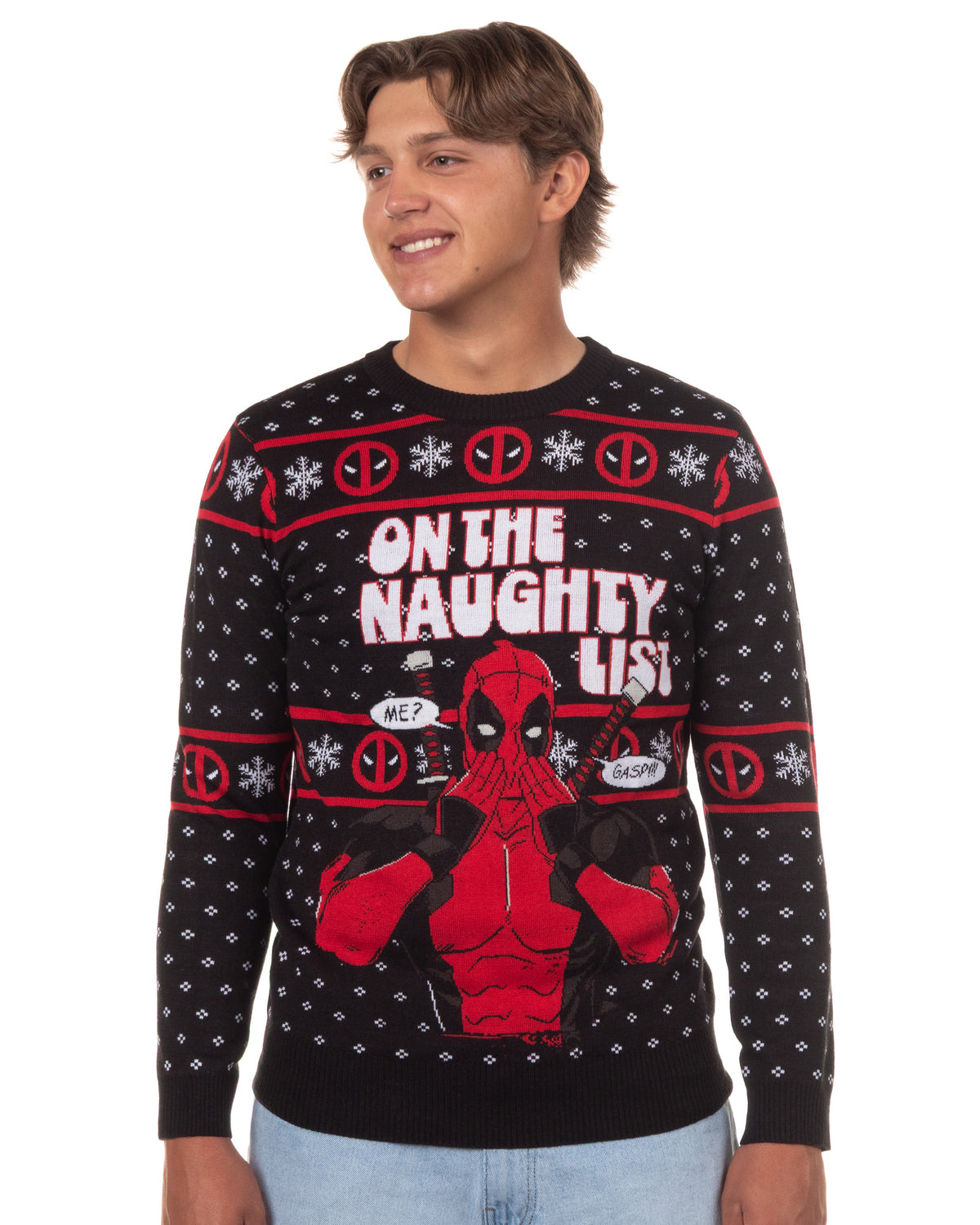 Marvel Deadpool Men's On The Naughty List Pullover Crewneck Sweater