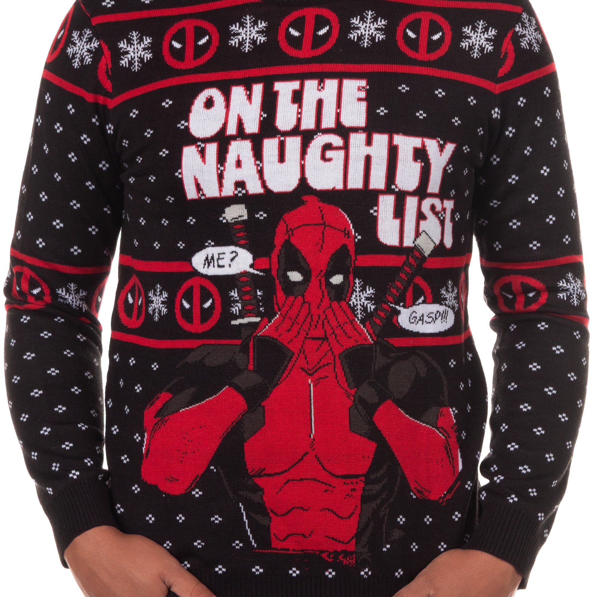 Marvel Deadpool Men's On The Naughty List Pullover Crewneck Sweater