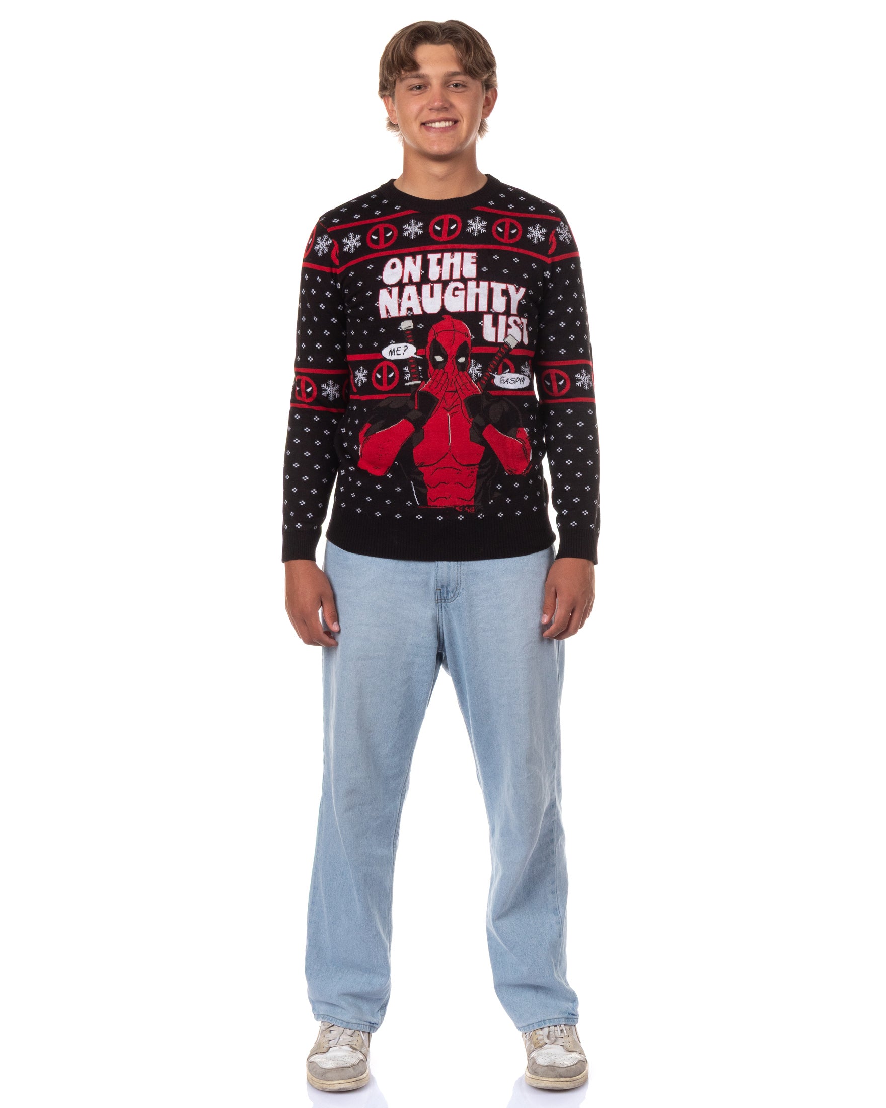 Marvel Deadpool Men's On The Naughty List Pullover Crewneck Sweater