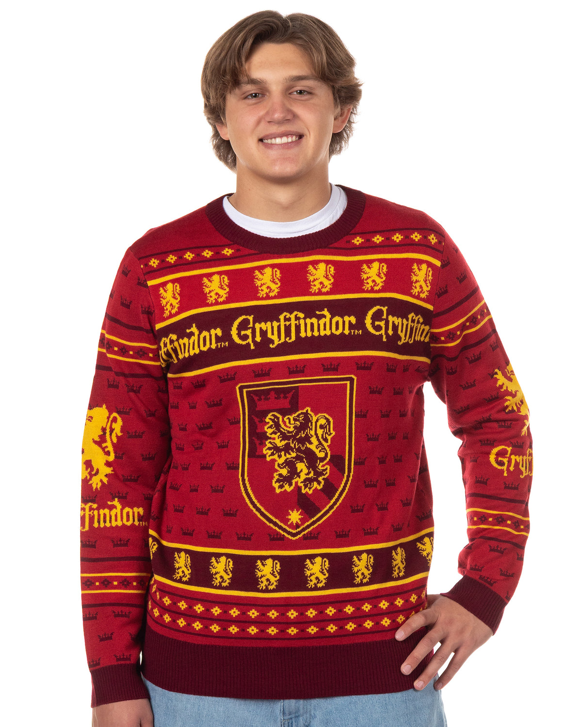 Harry Potter Sweater Men's Hogwarts House Crests Logo Ugly Sweater for Christmas