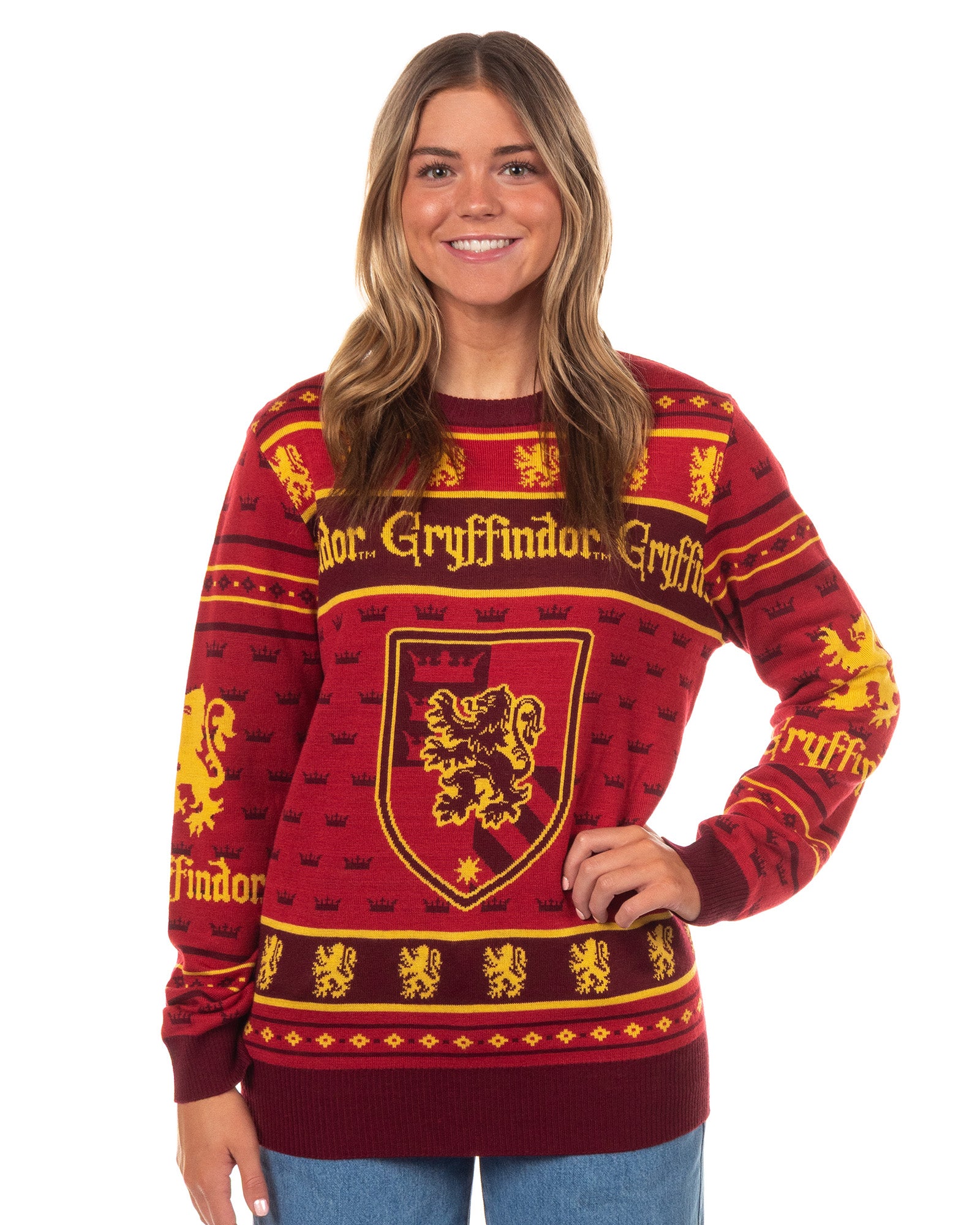 Harry Potter Sweater Men's Hogwarts House Crests Logo Ugly Sweater for Christmas