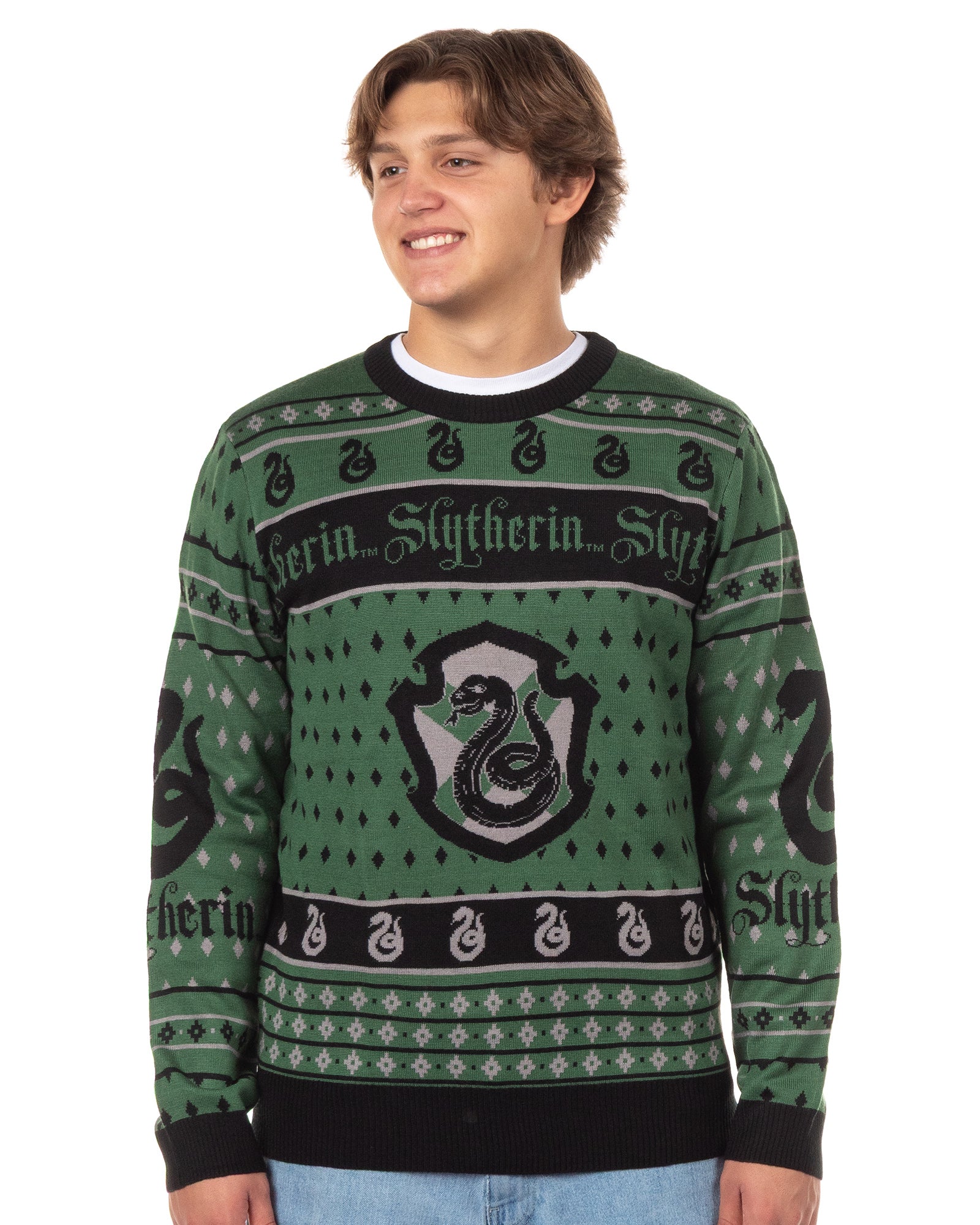 Harry Potter Sweater Men's Hogwarts House Crests Logo Ugly Sweater for Christmas