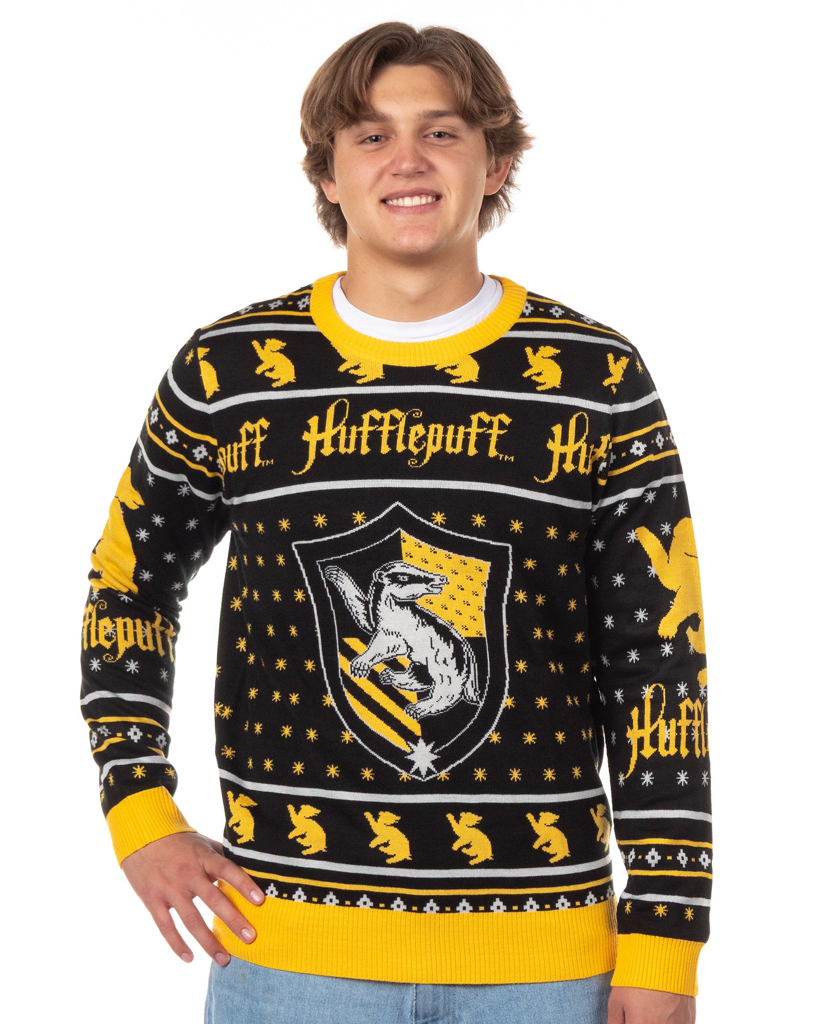 Harry Potter Sweater Men's Hogwarts House Crests Logo Ugly Sweater for Christmas
