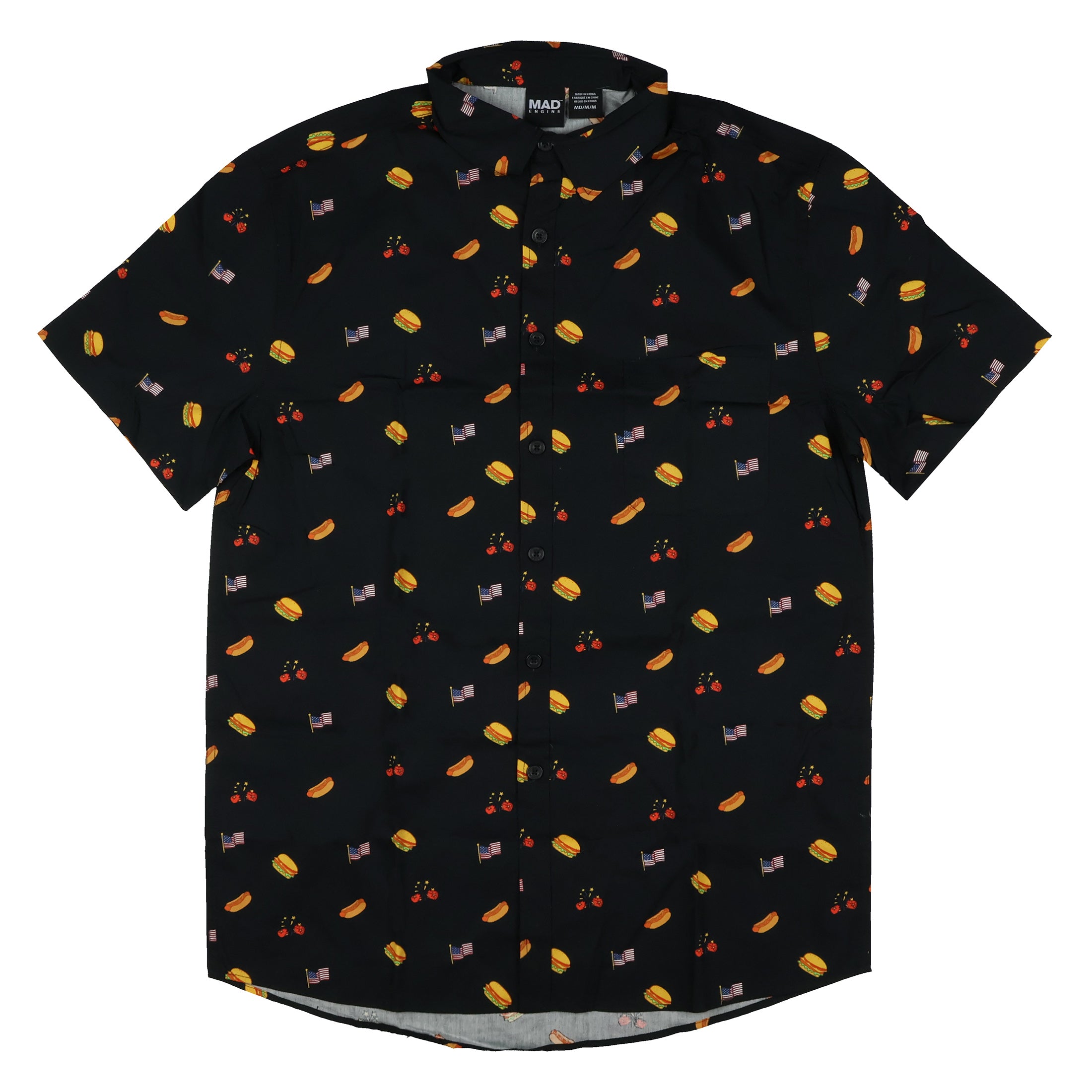 Fourth Of July Mens Hamburgers Flags Hot Dogs Adult Button Up Shirt