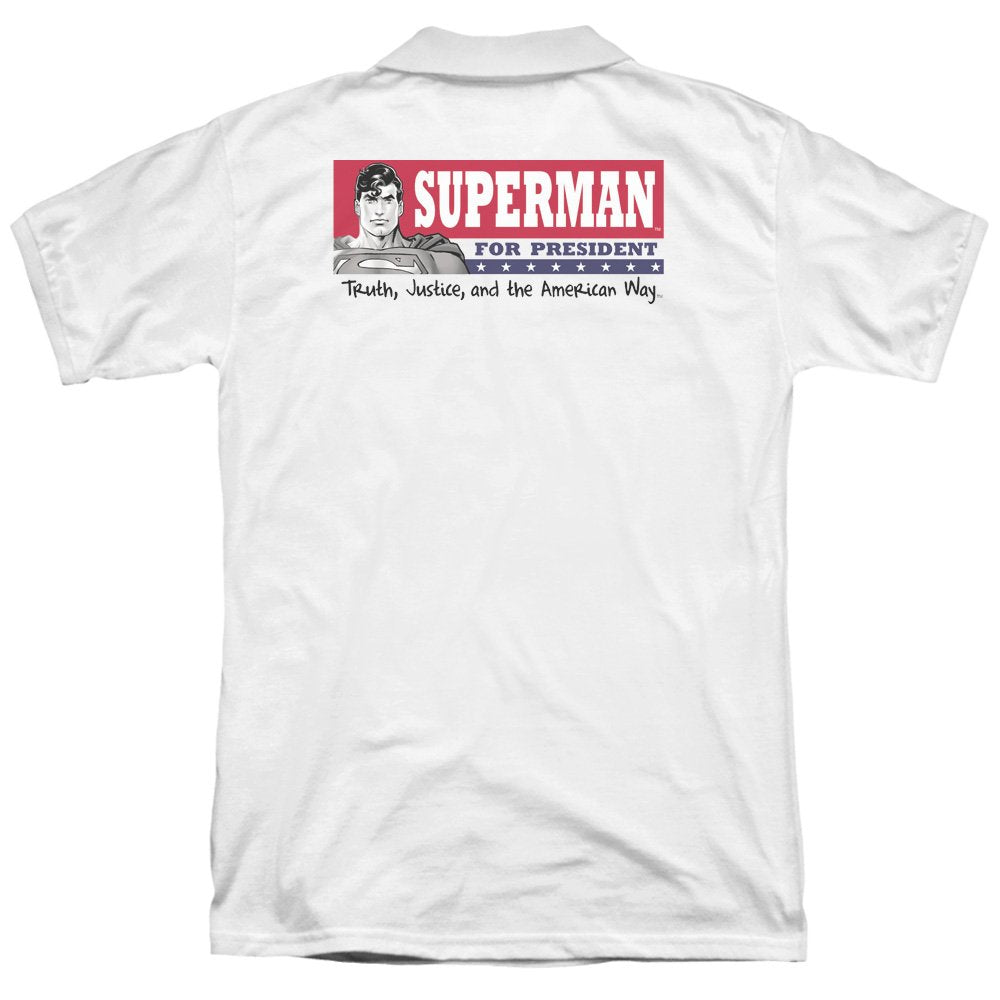 Superman Superman For President (Back Print) Mens Polo Shirt White MD