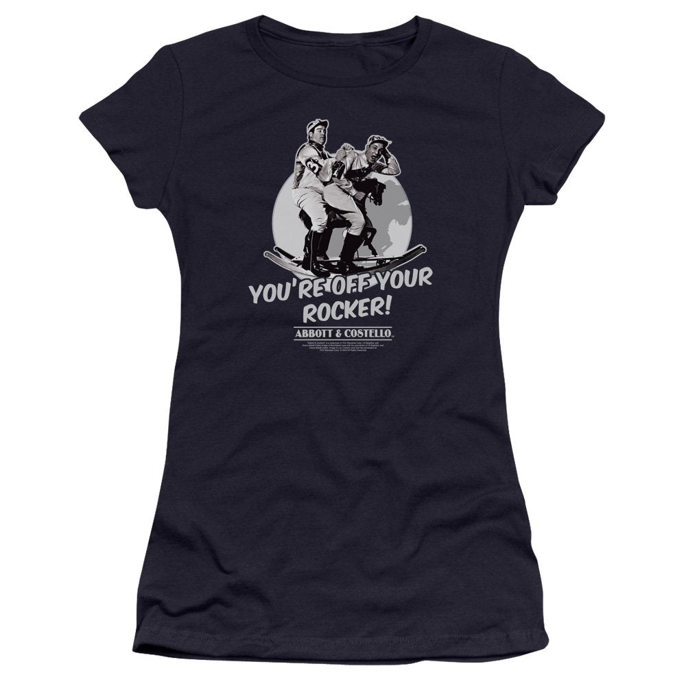 Abbott & Costello Off Your Rocker Juniors Premium Bella Shirt (Navy, Large)
