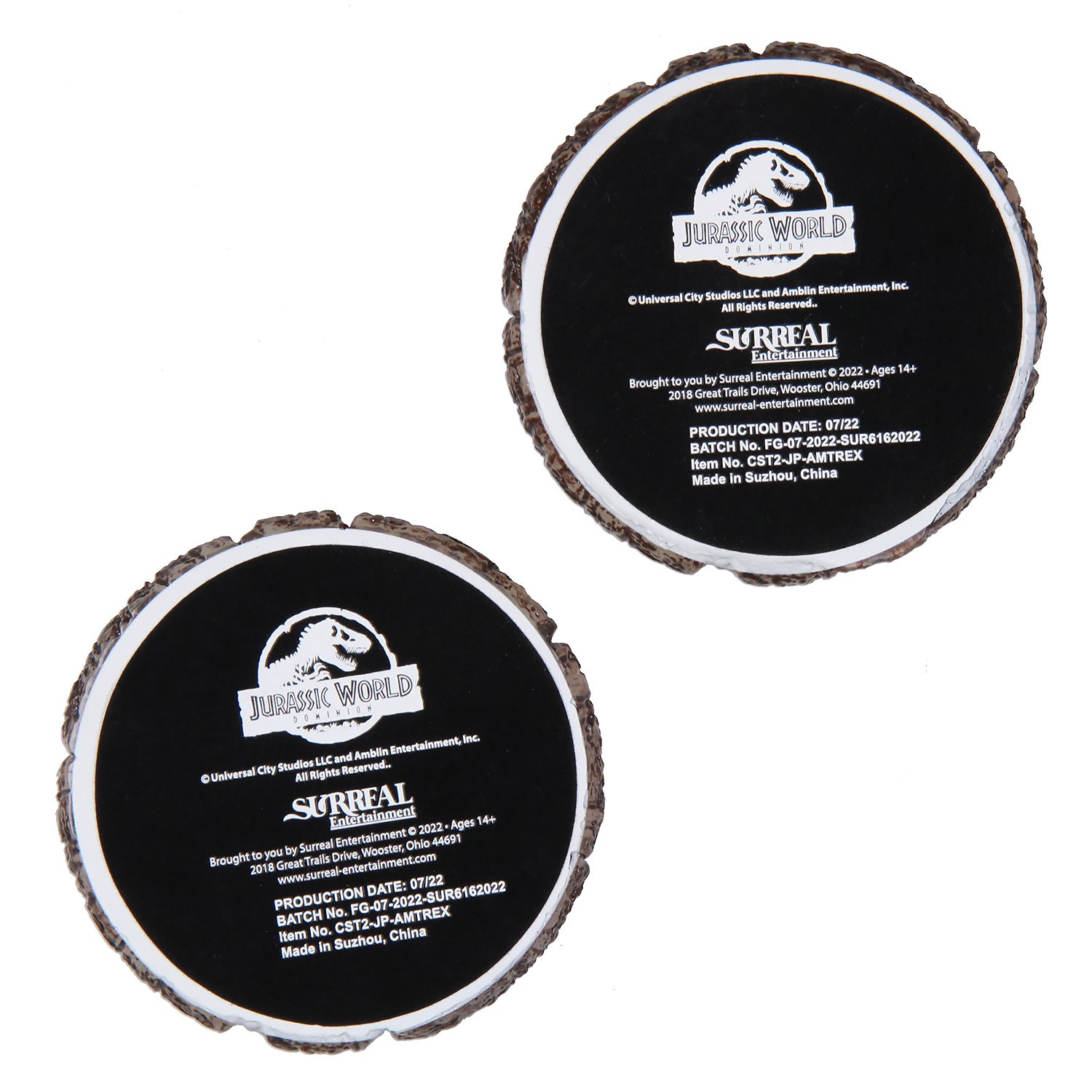 Jurassic Park T-Rex Amber Resin Drink Coaster Set of 2