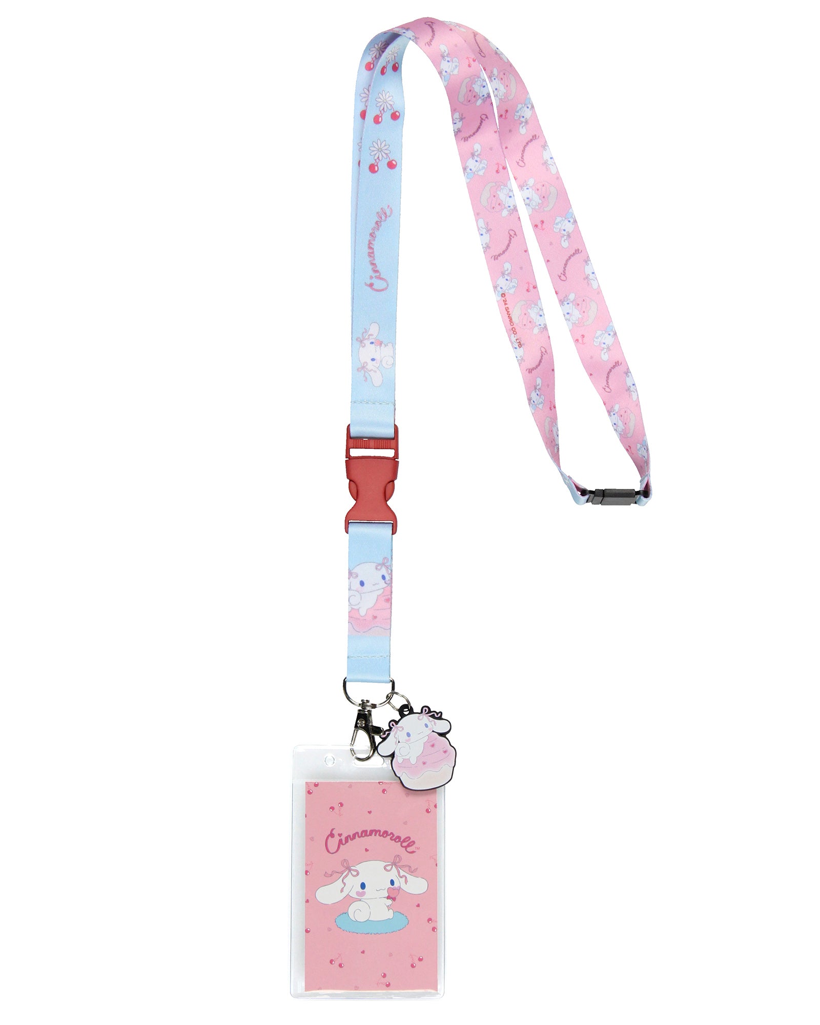 Sanrio Cinnamoroll ID Lanyard Badge Holder Cherry Design and 2" Rubber Pendant
