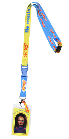 Child's Play Chucky Doll ID Lanyard Badge Holder w Chucky Emblem Rubber Pendant