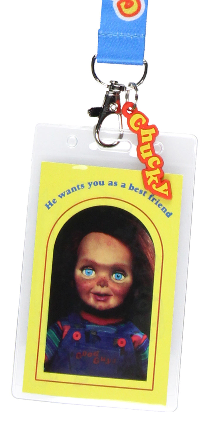 Child's Play Chucky Doll ID Lanyard Badge Holder w Chucky Emblem Pendant