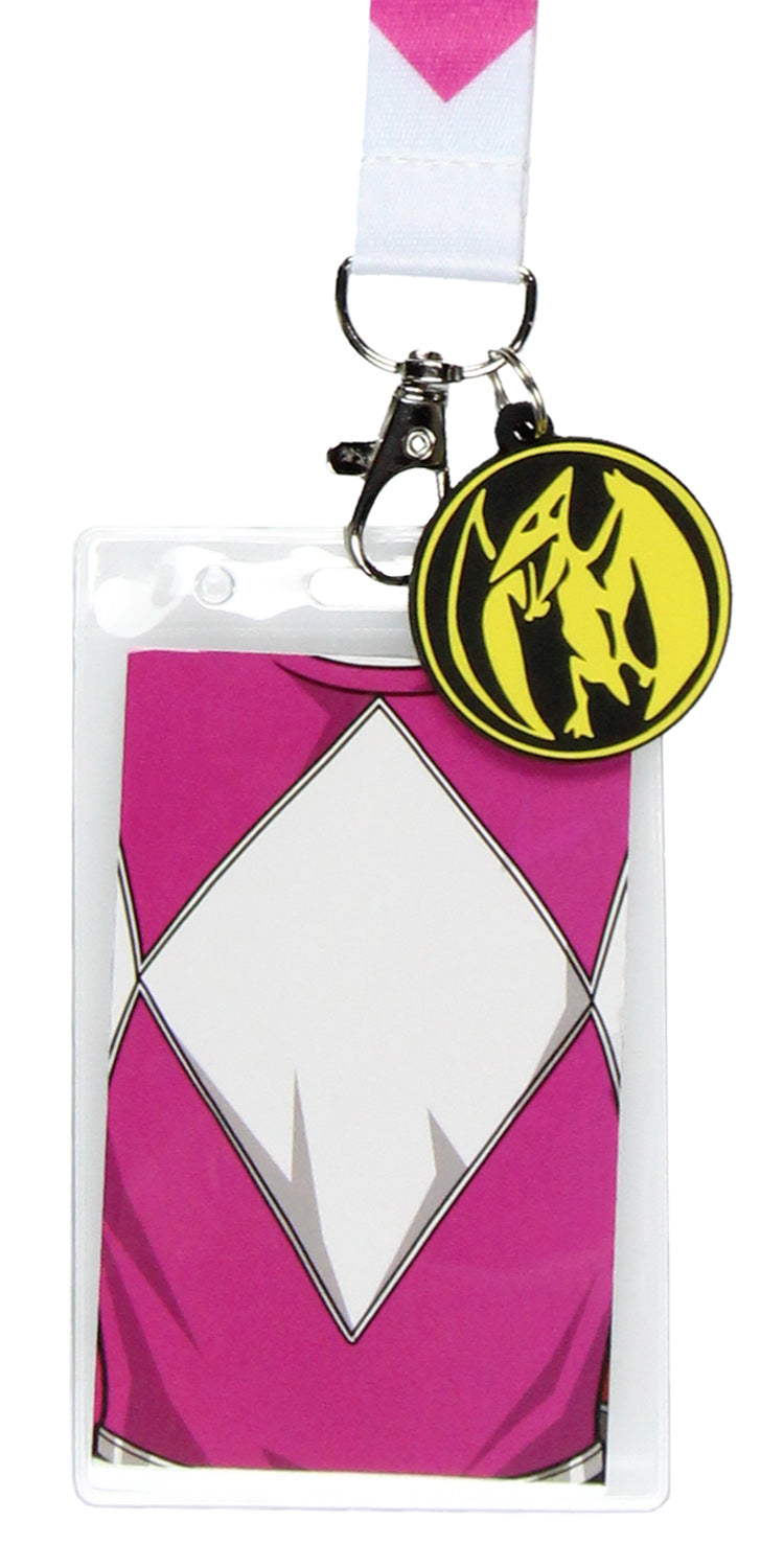 Power Rangers Pink Ranger ID Lanyard Badge Holder w Pterodactyl Rubber Pendant