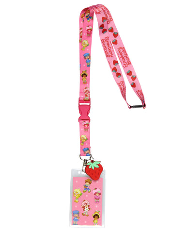 Strawberry Shortcake Lanyard Badge Holder With 2" Strawberry Rubber Pendant