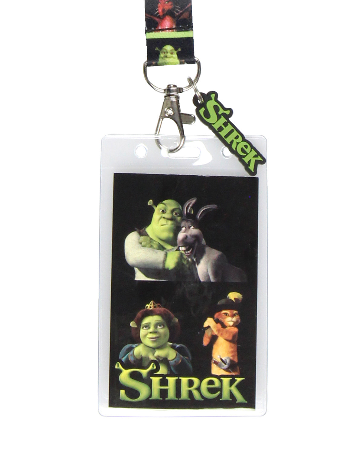 Shrek Ogre and Friends ID Reversible Lanyard Badge Holder w Shrek Rubber Charm