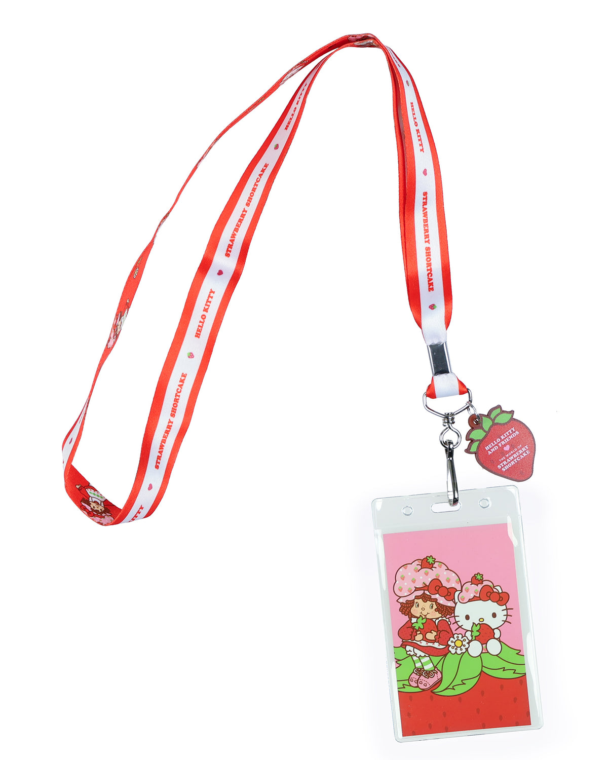 Hello Kitty X Strawberry Shortcake Lanyard with Clear ID Window and Charm