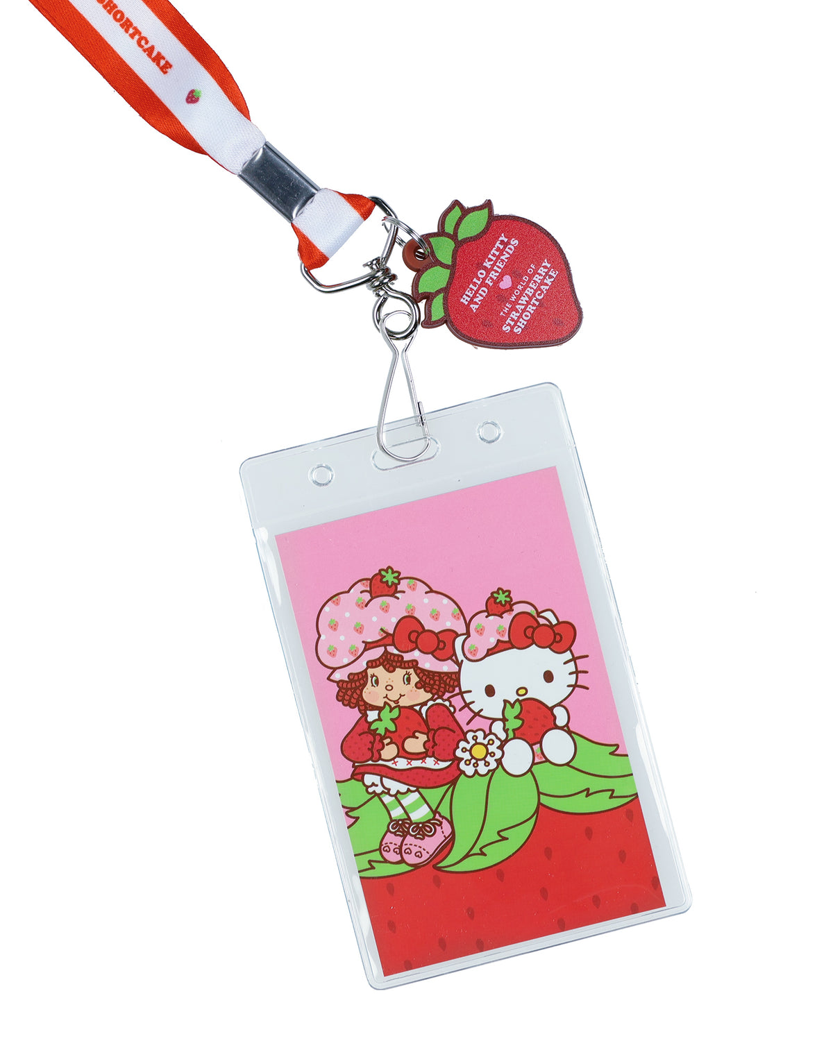 Hello Kitty X Strawberry Shortcake Lanyard with Clear ID Window and Charm