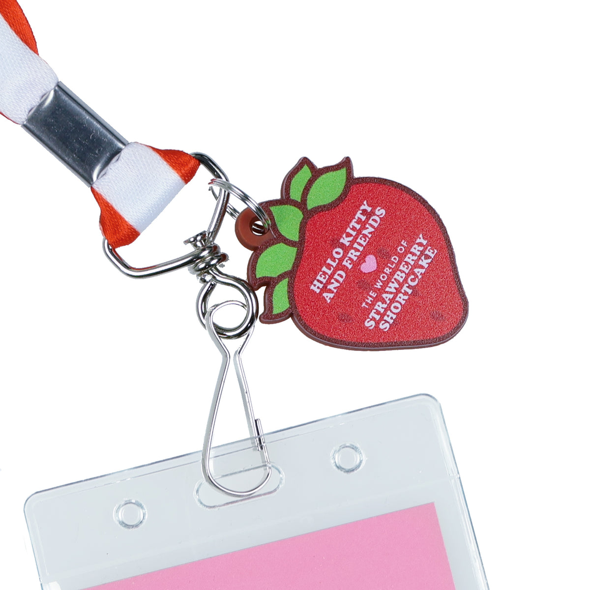 Hello Kitty X Strawberry Shortcake Lanyard with Clear ID Window and Charm