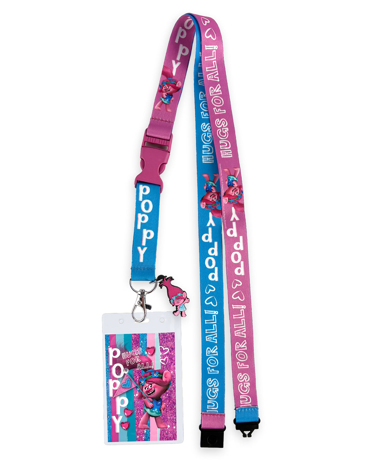 Trolls Lanyard Poppy Hugs Breakaway Badge ID Holder With 1 1/2" Charm