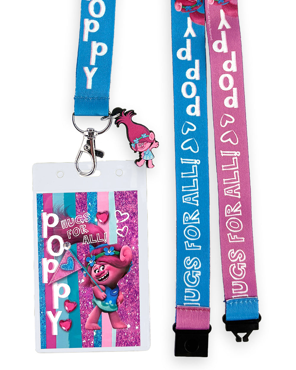 Trolls Lanyard Poppy Hugs Breakaway Badge ID Holder With 1 1/2" Charm