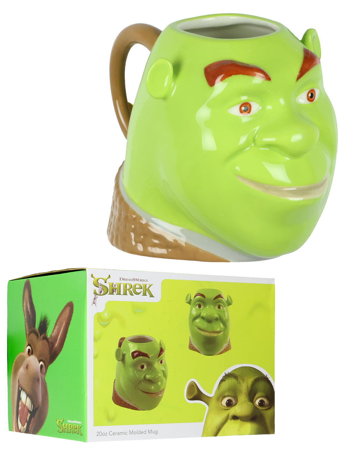 Dreamworks Shrek Mug Ceramic 3D Molded Face Design Coffee 20 oz Cup Drinkware