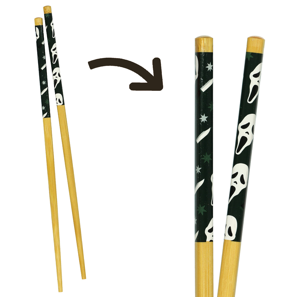 Ghost Face Chopsticks 4-Pair 9.5" Scream Movie Reusable Bamboo Utensil Set