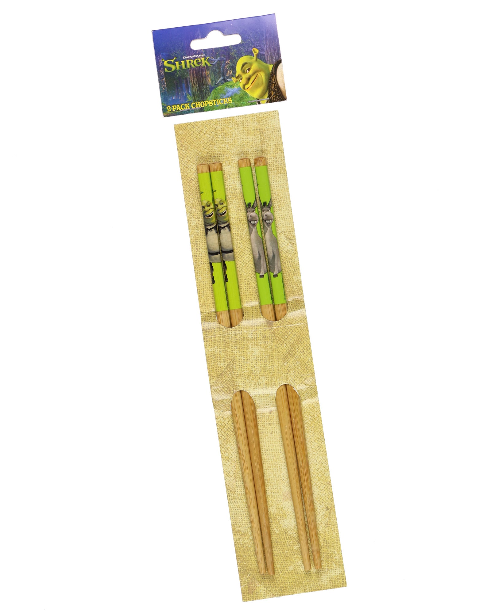 Shrek Chopsticks 2-Pair Set 9.5" Reusable Utensil Set with Character Designs