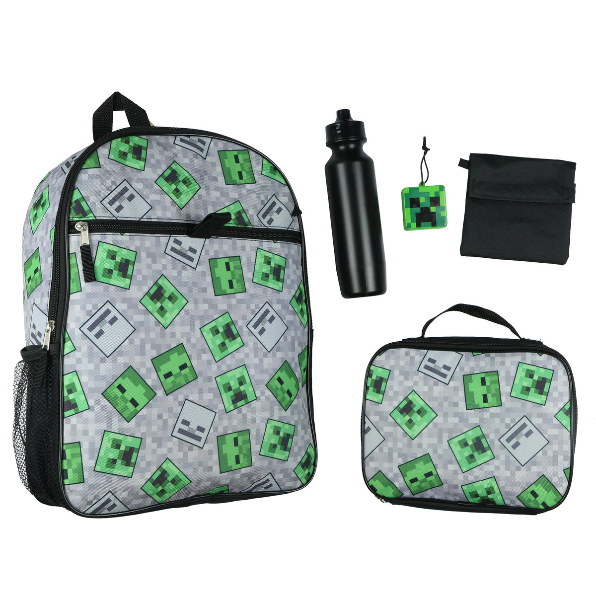 Minecraft Creeper Ghoul 16" School Backpack and Lunch Kit 5pc Set