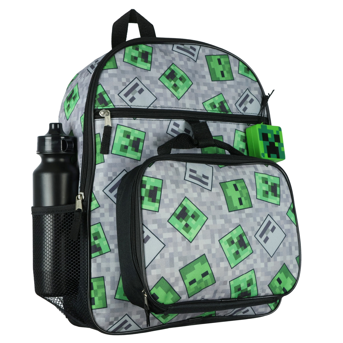 Minecraft Creeper Ghoul 16" School Backpack and Lunch Kit 5pc Set