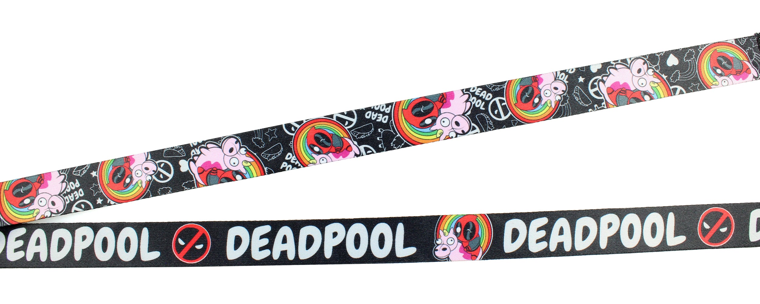 Marvel Deadpool Lanyard with Unicorn Rainbow Charm and Detachable ID Holder