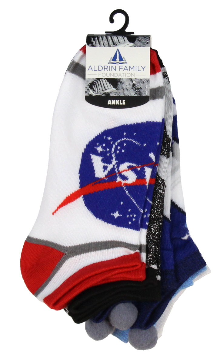 NASA Buzz Aldrin Family Foundation Adult Unisex 5 Pack Ankle Socks