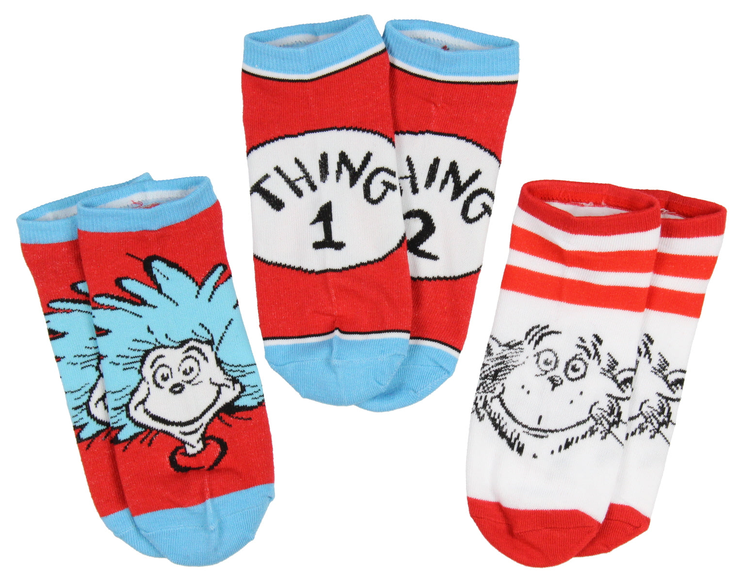 Dr. Seuss Thing 1 And Thing 2 Adult 3 Pack Ankle Socks - Seven Times Six