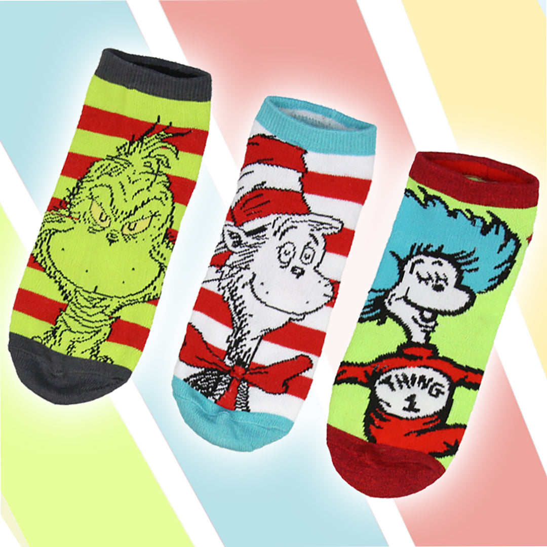 Dr. Seuss Socks Adult Book Character Designs 6 Pack Mix and Match Ankle Socks