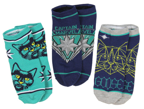 Captain Marvel Adult Goose The Cat 3 Pack Mix and Match No Show Ankle Socks