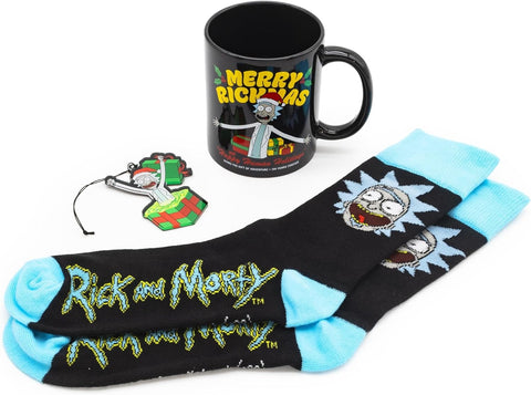 Rick and Morty Gift Set Merry Rickmas 3 Piece Mug, Crew Socks, Christmas Ornament