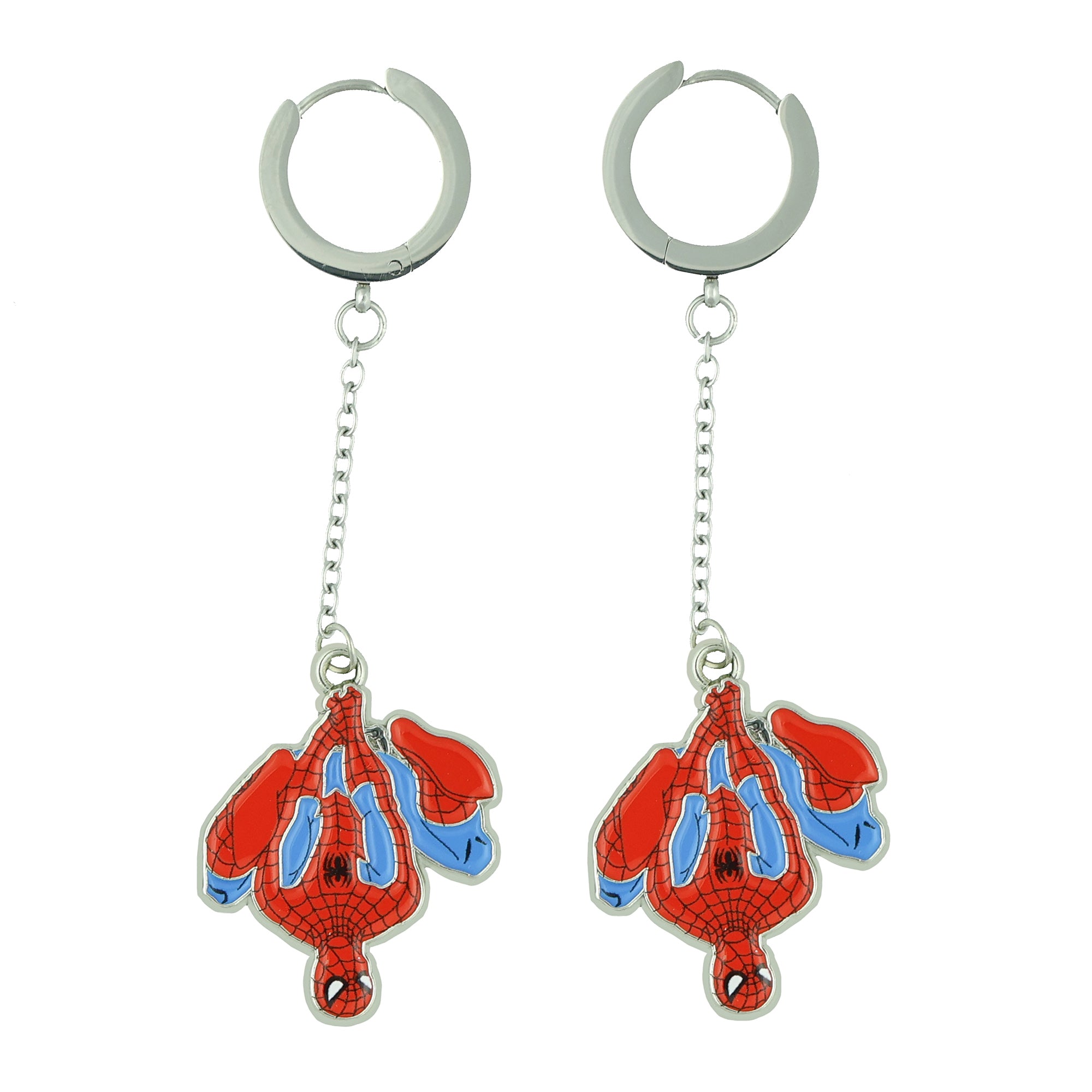 Marvel Spider-Man Earrings Upside-Down Spidey Huggie Clicker Hoop Dangle Jewelry