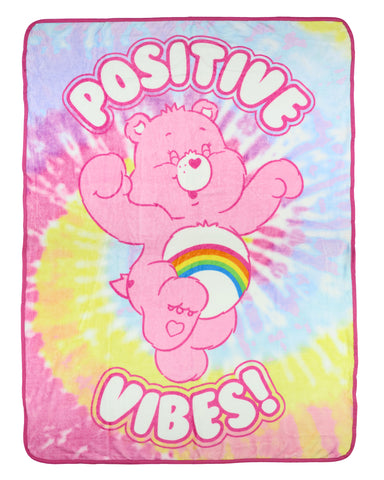 Care Bears Blanket Positive Vibes Cheer Bear Tie Dye Fleece Throw 45"X60"
