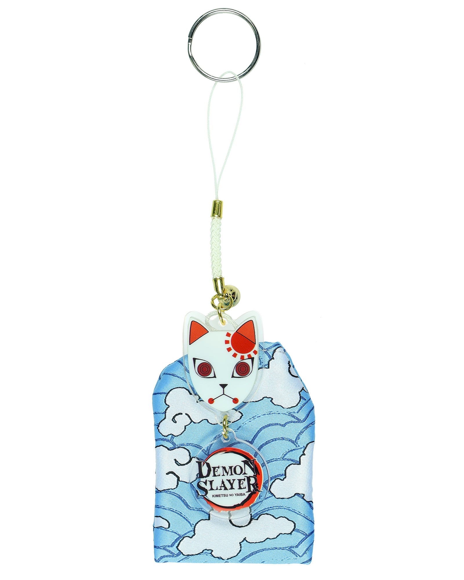 Demon Slayer Keychain Kitsune Warding Mask with Tanjiro Cloud Print Pouch