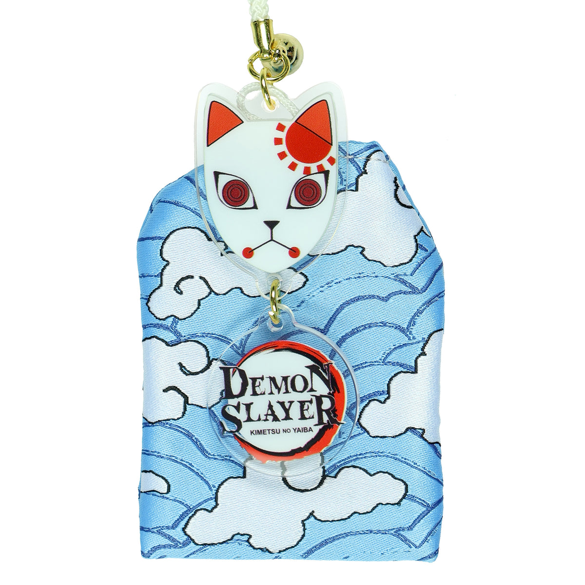Demon Slayer Keychain Kitsune Warding Mask with Tanjiro Cloud Print Pouch