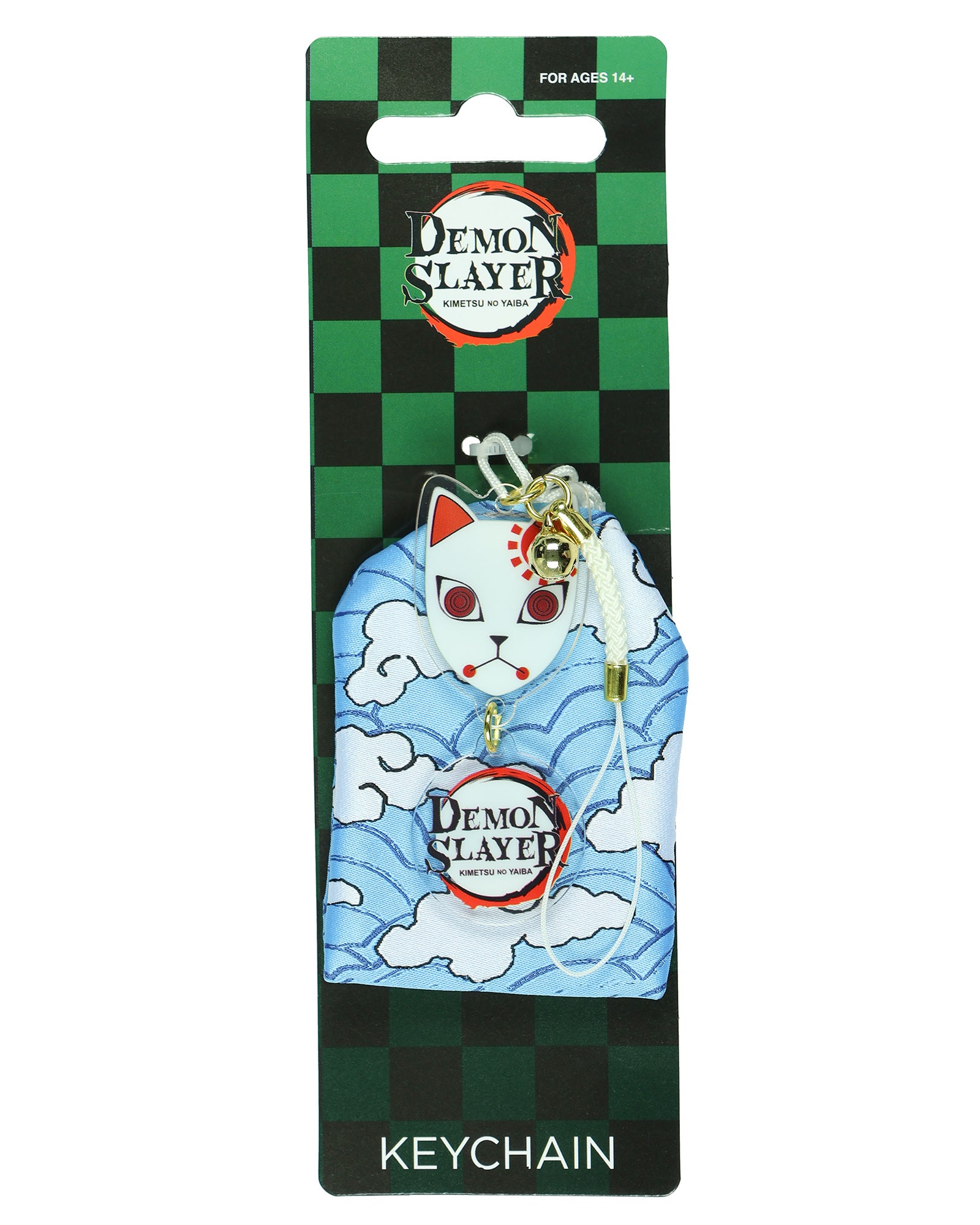 Demon Slayer Keychain Kitsune Warding Mask with Tanjiro Cloud Print Pouch