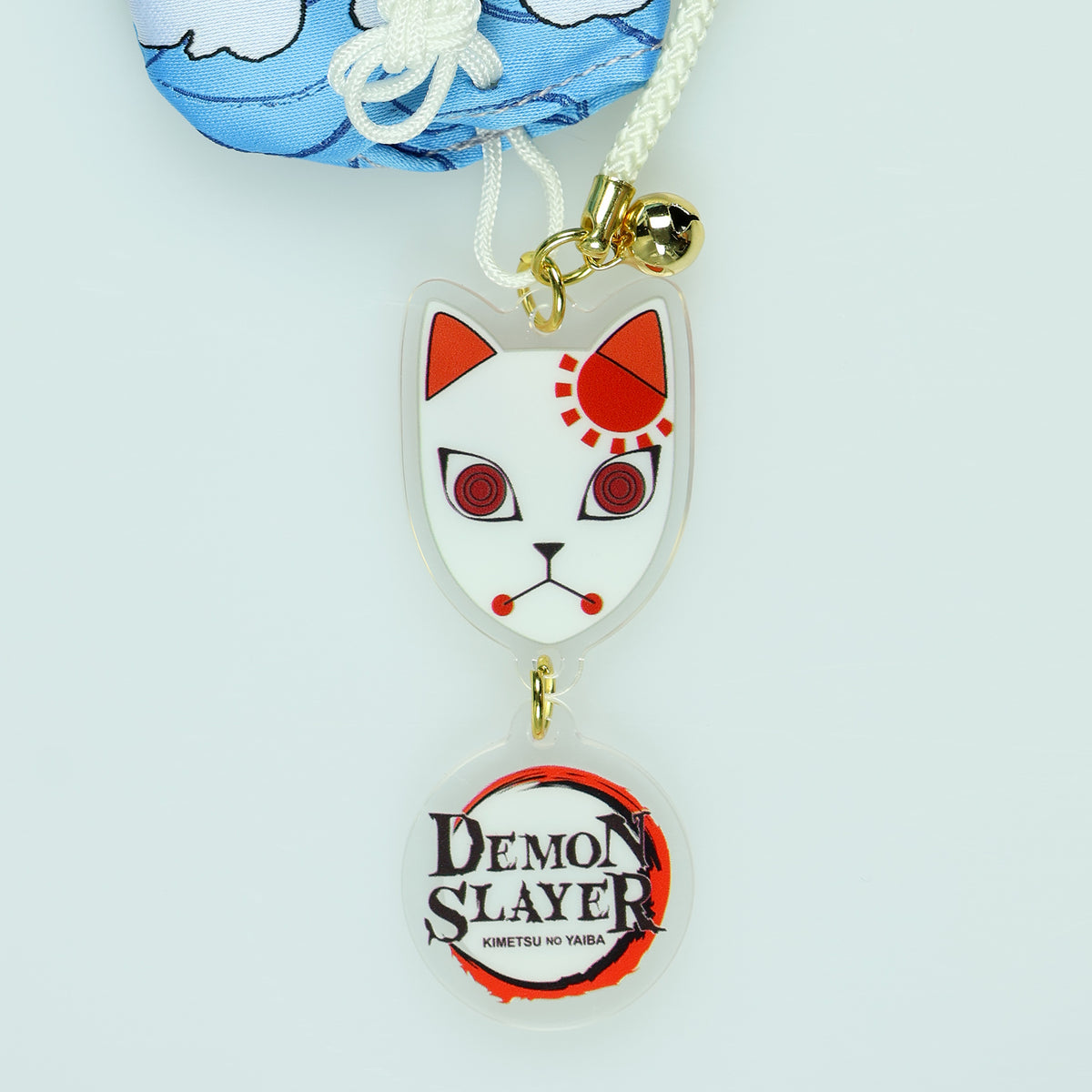 Demon Slayer Keychain Kitsune Warding Mask with Tanjiro Cloud Print Pouch