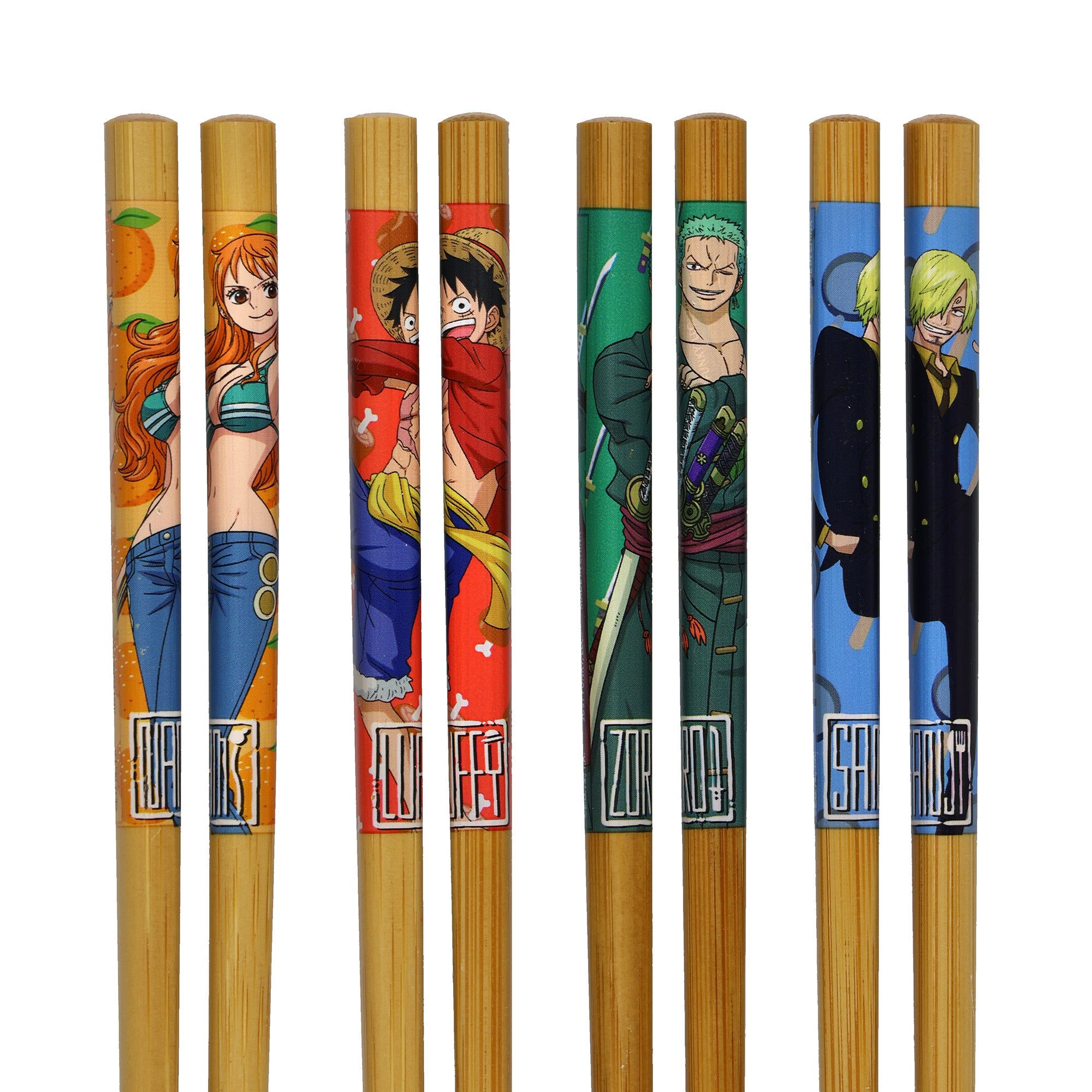 One Piece Chopsticks Character Inspired Designs Reusable Bamboo Set – 4 Pack